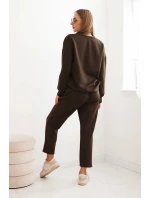 Dámská souprava z viskózy s ozdobným motivem a kalhotami hnědý