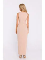 M835 Maxi šaty ze smíšené látky - béžové
