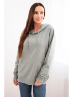 Dámská mikina s kapucí a klokankou z bavlny tmavě mátová Dámská mikina s kapucí a klokankou z bavlny tmavě mátová