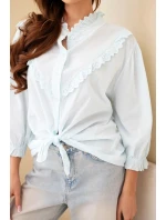 Dámská bavlněná košile s krajkou a vázáním modrá