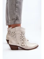 Kožené botky na nízkém podpatku se vzorem 2870 Zazoo stříbrné