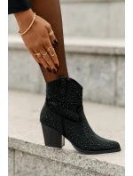Ozdobené Kožené Botky Na Podpatku S Špičatými Nosky Černé S.Barski HY42-121