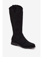 Dámské Kozačky Síťované Na Ploché Podpatky S Bar ski HY52 534 Černé