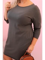 Dámské šaty Plus Size z bavlny s jednoduchým střihem a rukávem 3/4 khaki