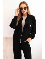 Dámská souprava máslová z viskózy s rozepínací mikinou a kalhotami černý