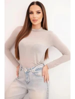 Dámská kašmírová blůza s jemným rolákem a dlouhým rukávem tmavě béžová