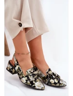 Kožené Lodičky S Květinami A Mašlí Černé N6539-44