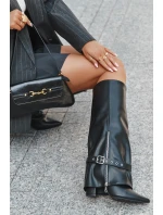 Dámské kozačky na klínku s ozdobným páskem eko kůže černé Jolivine