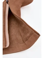 Dámské zateplené kotníkové boty z přírodního semiše na sloupkovém podpatku – béžové