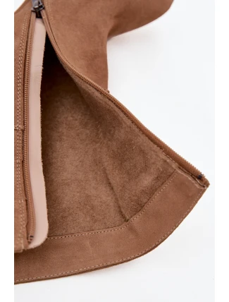 Dámské zateplené kotníkové boty z přírodního semiše na sloupkovém podpatku – béžové