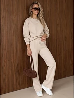 Dámská tepláková souprava se širokými kalhotami, béžová, FashionStreet AY1227 Dámská tepláková souprava se širokými kalhotami, béžová, FashionStreet AY1227