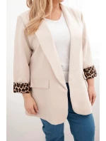 Dámská bunda Plus Size s podšívkou v leopardím vzoru béžová