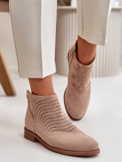 Dámské boty na plochém podpatku perforované béžové S.Barski HY42-076