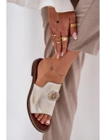 Elegantní Dámské Kožené Pantofle S Dekorací Zazoo 3008 Zlatý Opraný