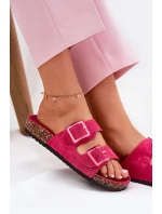 Dámské sandály s průhlednými prvky na korkové podrážce fuchsie Sercele