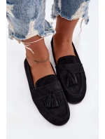 Dámské mokasíny s plochou podrážkou a třásněmi Černé Marilisse