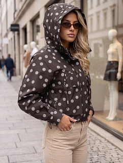 Dámská přechodová bunda s puntíky a kapucí, hnědá, FashionStreet TY6036