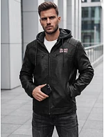 Pánská zateplená bunda z ekokůže s kapucí, černá, FashionStreet TX5147 Pánská zateplená bunda z ekokůže s kapucí, černá, FashionStreet TX5147