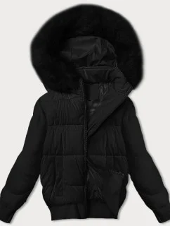 Černá krátká dámská zimní bunda se stahovacími lemy S'west (B8288-1)