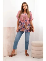 Dámská bavlněná košile s květinovým vzorem tmavě růžová