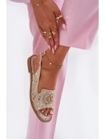 Kožené Sandály S Dekorací Na Plochém Podpatku S.Barski KV51-096 Zlaté Kožené Sandály S Dekorací Na Plochém Podpatku S.Barski KV51-096 Zlaté