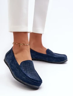 Dámské semišové mokasíny, tmavě modrá, S.Barski