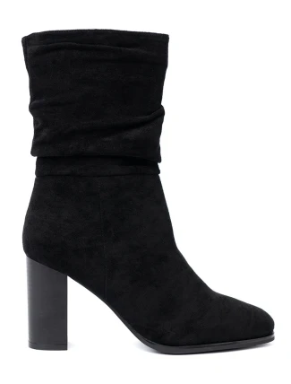 Luxusní dámské  kotníčkové boty černé na širokém podpatku