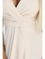 581-6 JENNIFER dlouhé šaty s rozparkem na nohou, rukávy a výstřihem - BEACH