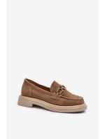 Dámské semišové mokasíny na ploché podrážce s ozdobou D&A TW101 hnědé