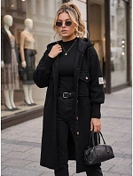 Dámský dlouhý kabát z ovčí kůže s kapucí, černý, FashionStreet NY0798 Dámský dlouhý kabát z ovčí kůže s kapucí, černý, FashionStreet NY0798
