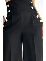 496-1 Elegantní široké kalhoty s vysokým sedem a zlatými knoflíky - ČERNÁ 496-1 Elegantní široké kalhoty s vysokým sedem a zlatými knoflíky - ČERNÁ