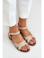 Kožené sandály na jemném podpatku světle béžové Zazoo 40372