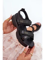 Dámské Sandály S Flitry Na Suchý Zip Černé Gonev Dámské Sandály S Flitry Na Suchý Zip Černé Gonev