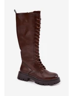 Dámské zateplené šněrovací kozačky Meliora – čokoládové, eko semiš
