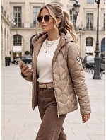 Dámská prošívaná přechodová bunda s kapucí, béžová, FashionStreet TY5882 Dámská prošívaná přechodová bunda s kapucí, béžová, FashionStreet TY5882