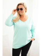 Dámská blůza Plus Size s výstřihem do V a dlouhým rukávem mátová