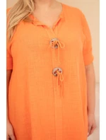 Dámské bavlněné šaty Plus Size s vázáním u výstřihu oranžová