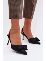 Dámské sandály na podpatku s mašlí Černé Hestia