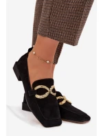 Dámské mokasíny z přírodního semiše zlatý detail D&A CR61-3115 Černé