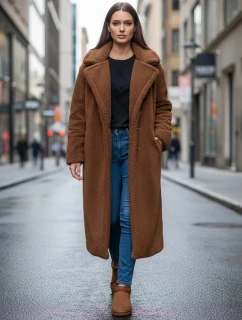 Dámský zimní kabát teddy s kožešinou dlouhý camel FashionStreet NY0759z