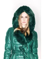 Zelená dámská bunda s kožešinovým límcem (ag6-28)