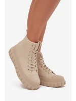 Dámské zateplené kotníkové tenisky na platformě SS274535 Světle béžová - Big Star