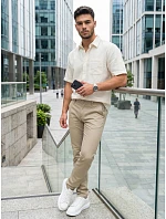 Pánské vypasované kalhoty chinos béžové FashionStreet UX4496