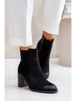 Zateplené dámské boty na podpatku eko semiš černé Gudra