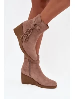 Dámské zateplené botky na platformě s třásněmi Olivarae – Béžové Dámské zateplené botky na platformě s třásněmi Olivarae – Béžové