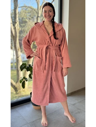 Dámský župan dlouhý s kapucí Broskev