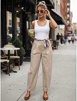 Dámské kalhoty s vysokým pasem a záševky v tmavě béžové barvě FashionStreet UY2902