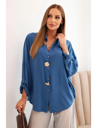 Dámská košile s viskózou a ozdobnými knoflíky a džínovým límcem modrá