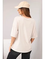 Dámská bavlněná oversize halenka s krátkým rukávem a potiskem béžová Dámská bavlněná oversize halenka s krátkým rukávem a potiskem béžová