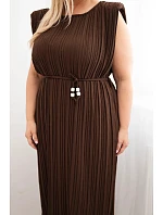 Dámské Plus Size viskózové plisované šaty s vázáním hnědá